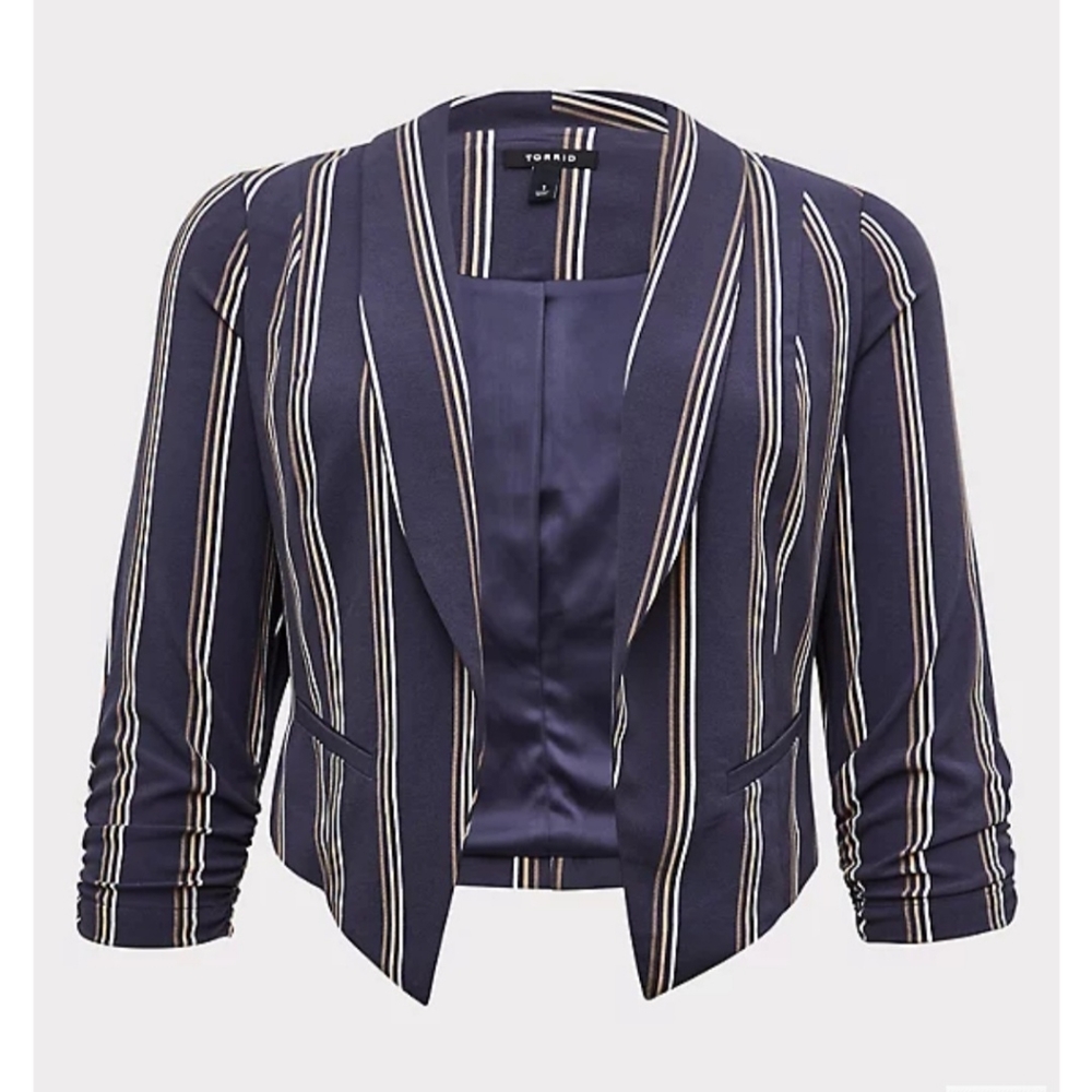 Torrid Crepe Cut Away Blue Stripe Blazer